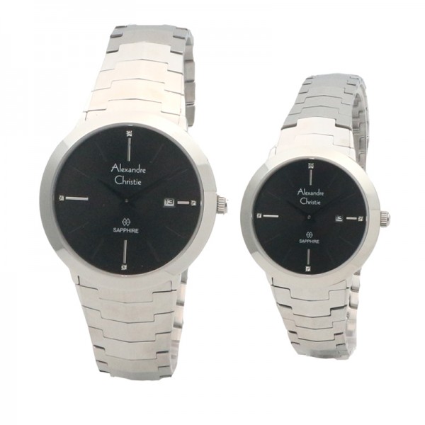 Alexandre Christie AC 8568 Silver Black Couple Sapphire